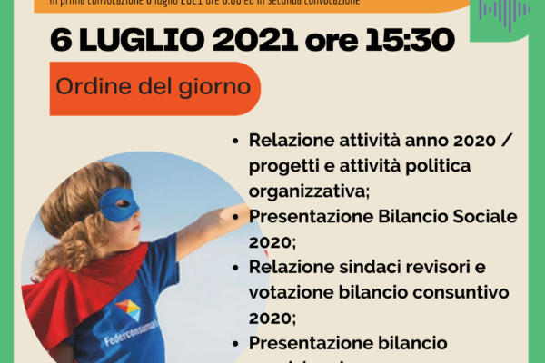 CONVOCAZIONE ASSEMBLEA SOCI FEDERCONSUMATORI REGGIO EMILIA APS
